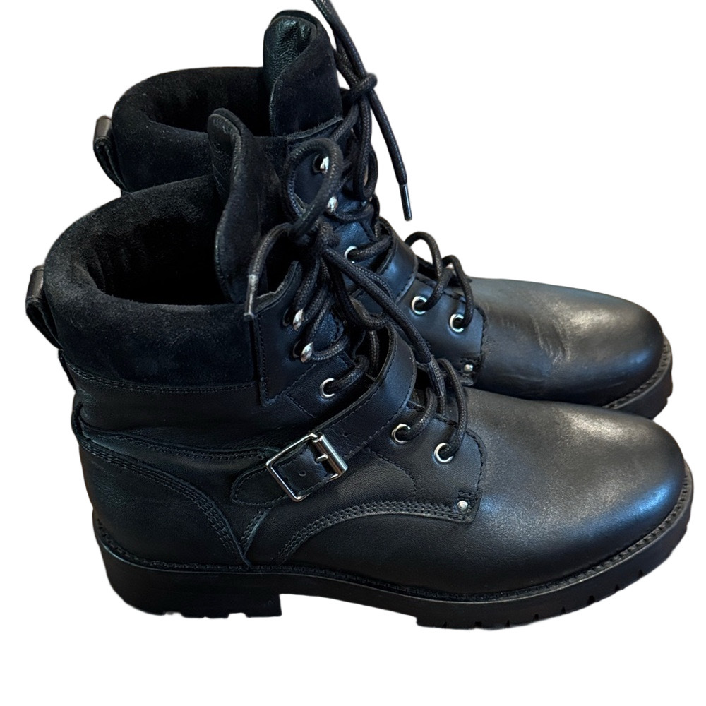All Saints Paulina Black Leather Combat Boots - Picture 2 of 6